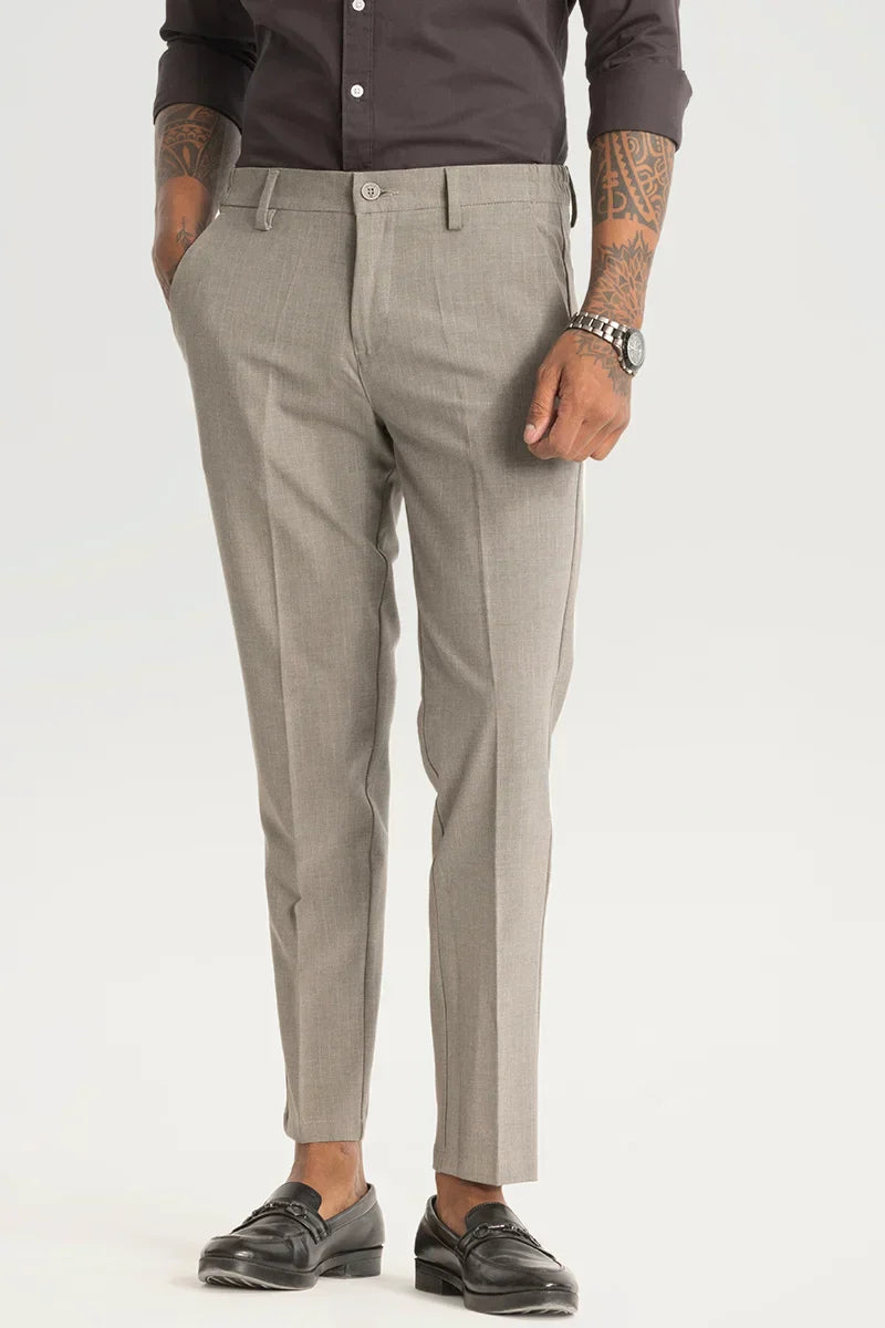 Ash Grey Checks Slim Fit Trousers