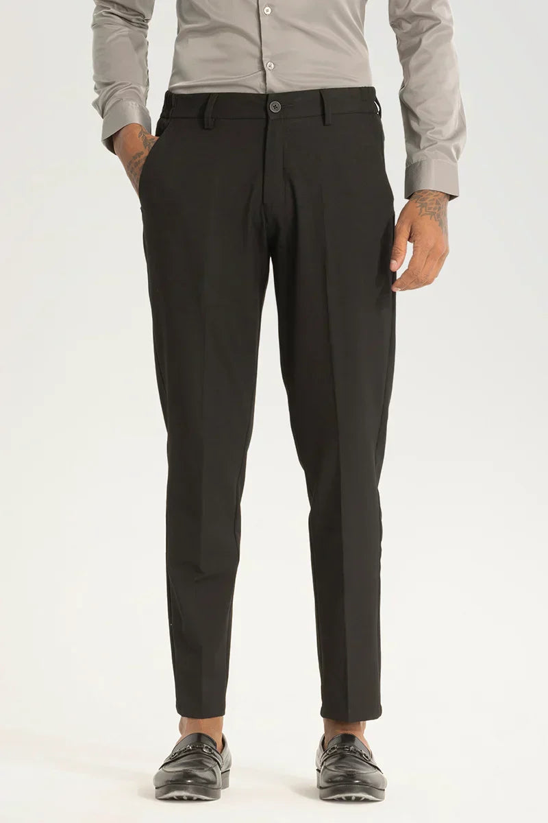 Black Self-Design Slim Fit Trousers