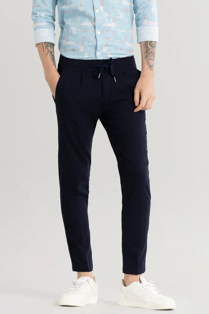 Veluxe Navy Checked Linen Blend Pant