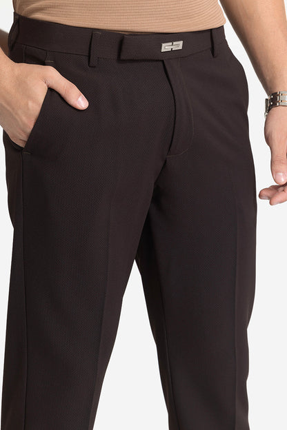 Dark Brown Self-Design Formal Trousers