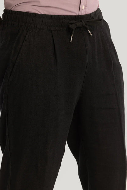 Black Relaxed Fit Linen Trousers