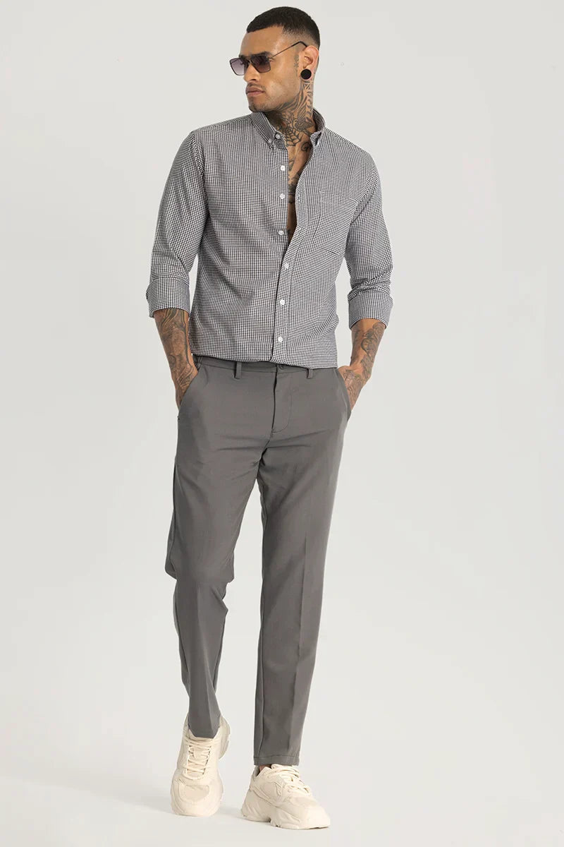 Dark Grey Plain Regular Fit Trousers