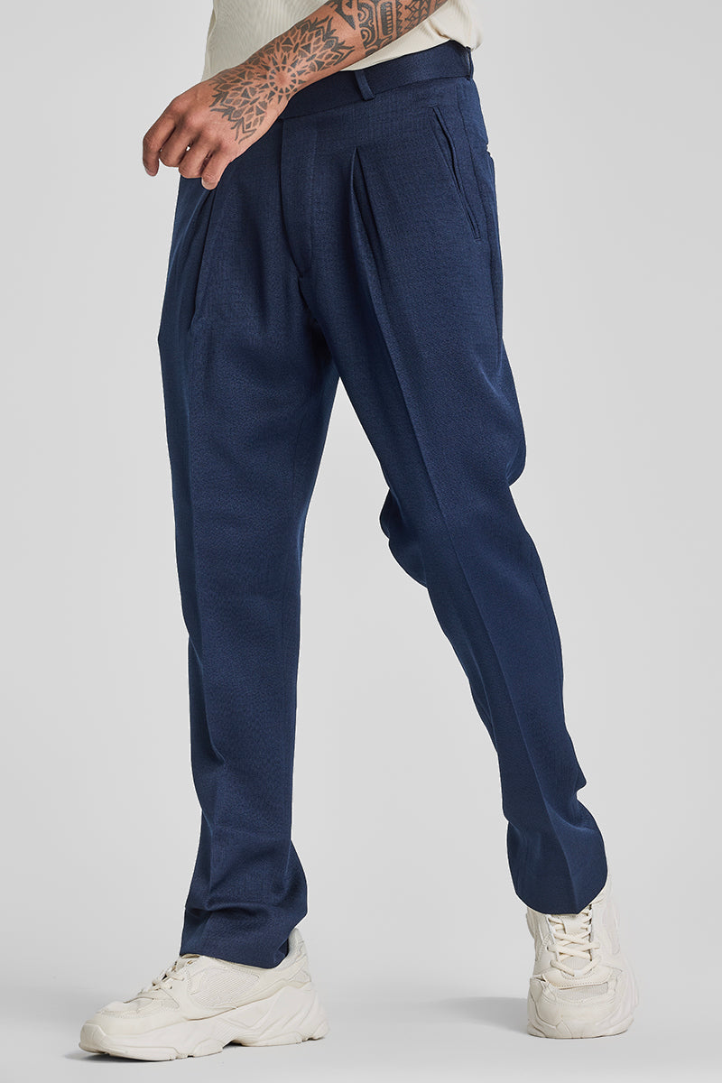 Dark Blue Relaxed Fit Korean Trousers