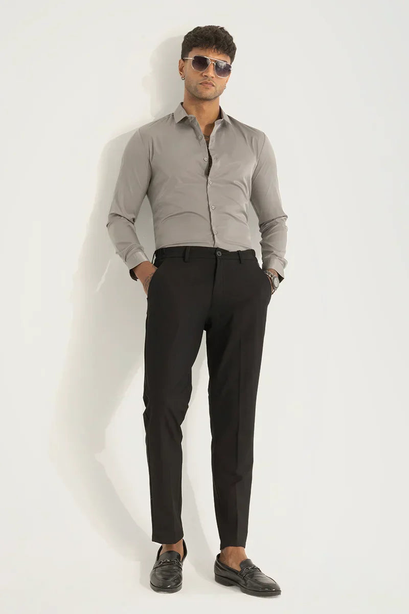 Black Self-Design Slim Fit Trousers