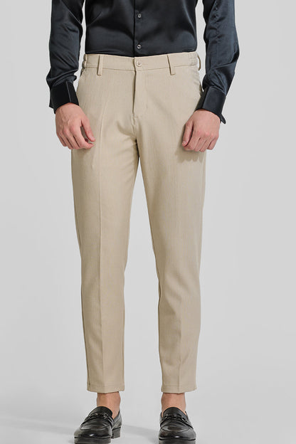 Beige Stretch Slim Fit Trousers