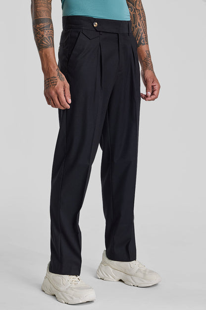 Black Relaxed Fit Korean Trousers