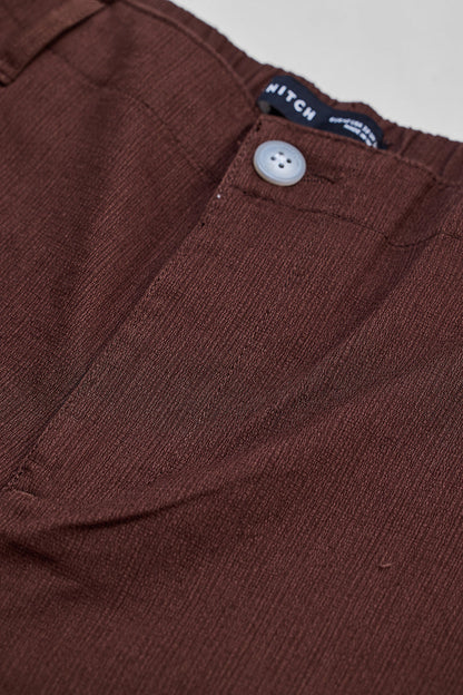 Brown Textured Relaxed Fit Trousers