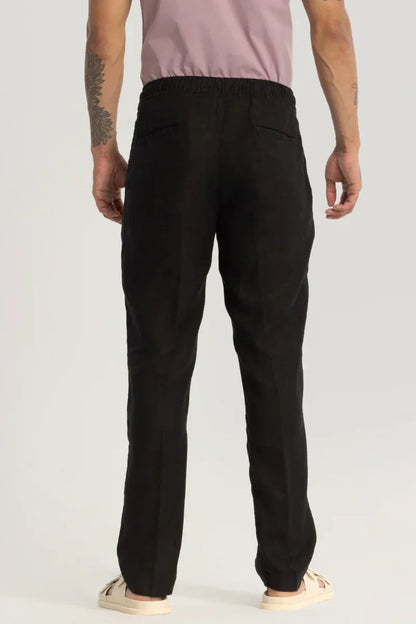 Black Relaxed Fit Linen Trousers