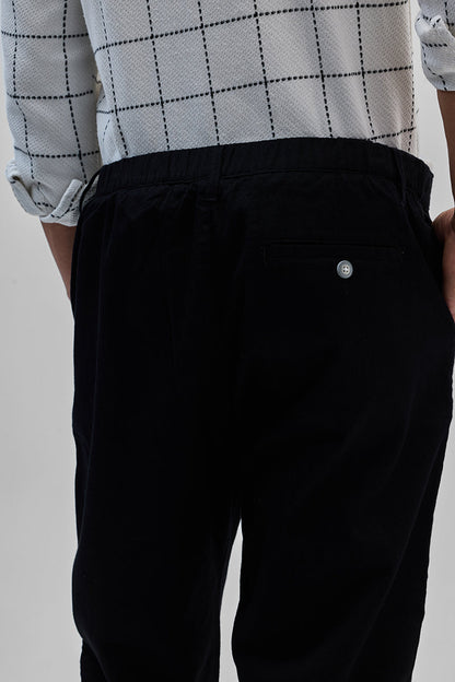 Black Textured Relaxed Fit Trousers