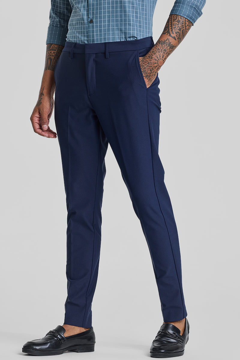 Dark Blue Slim Fit Stretch Trousers