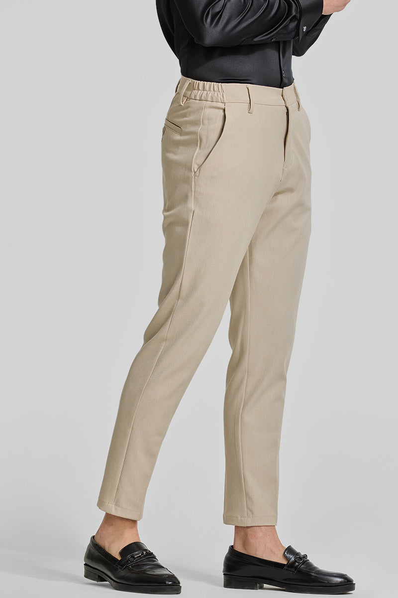 Beige Stretch Slim Fit Trousers