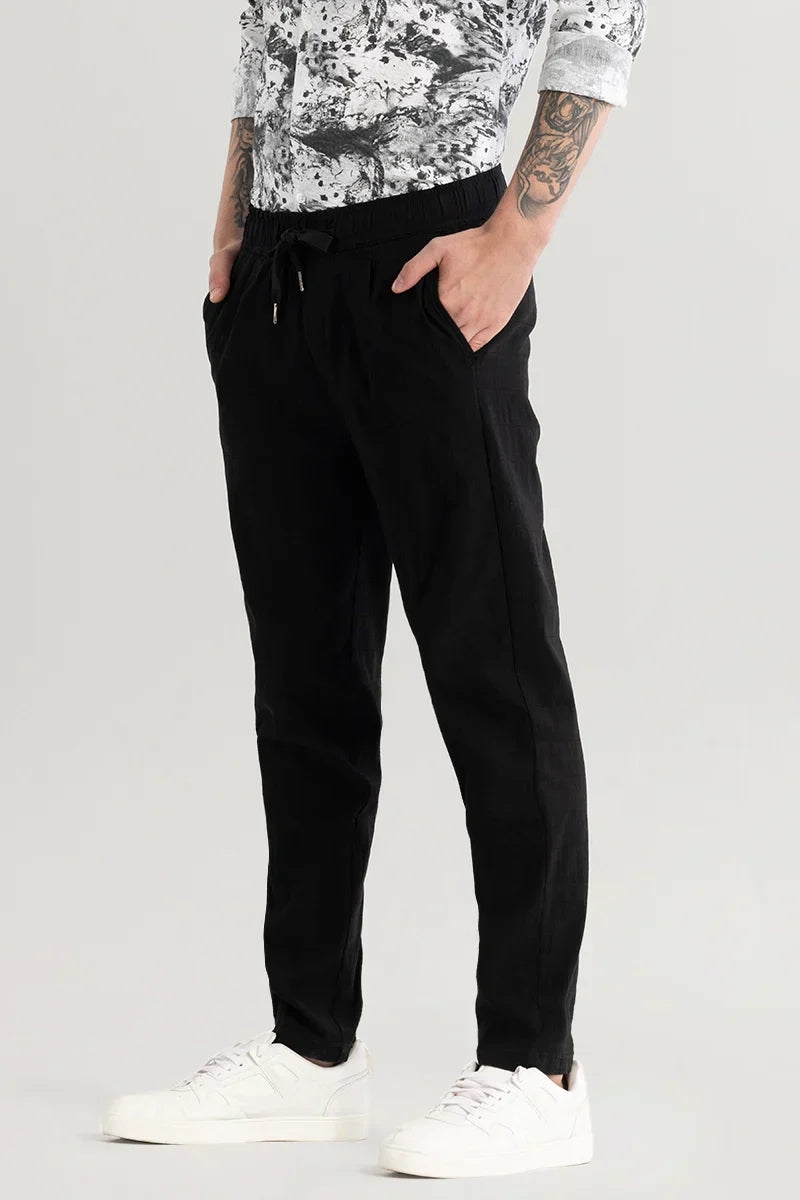 Veluxe Black Checked Linen Blend Pant