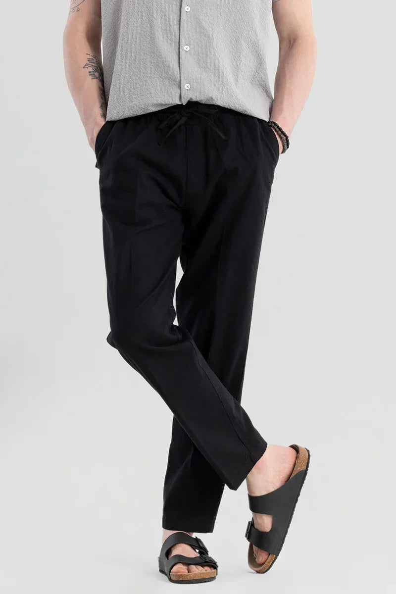 Wafty Black Linen Trousers