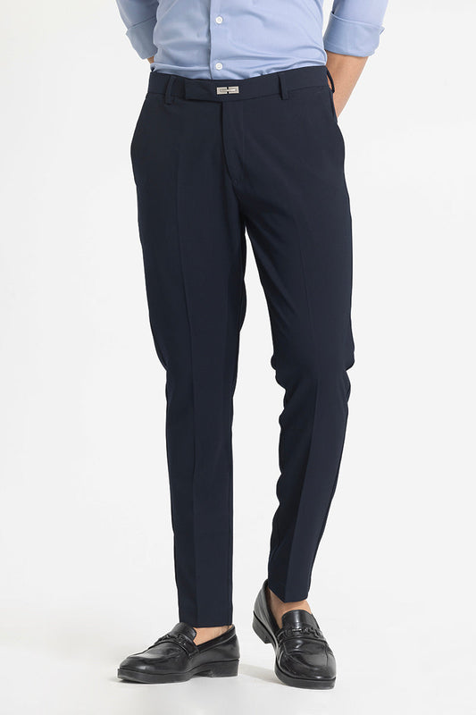 Dark Blue Self-Design Formal Trousers