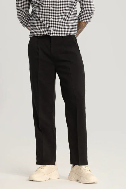 Black Plain Relaxed Fit Trousers