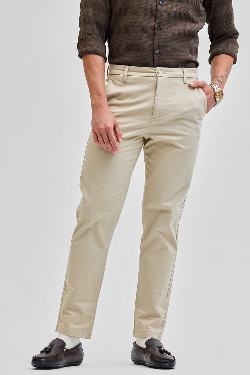 Beige Slim Fit Trousers