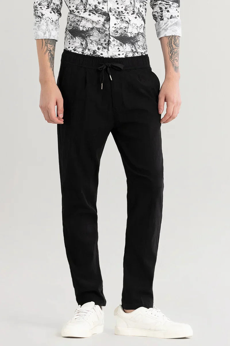 Veluxe Black Checked Linen Blend Pant