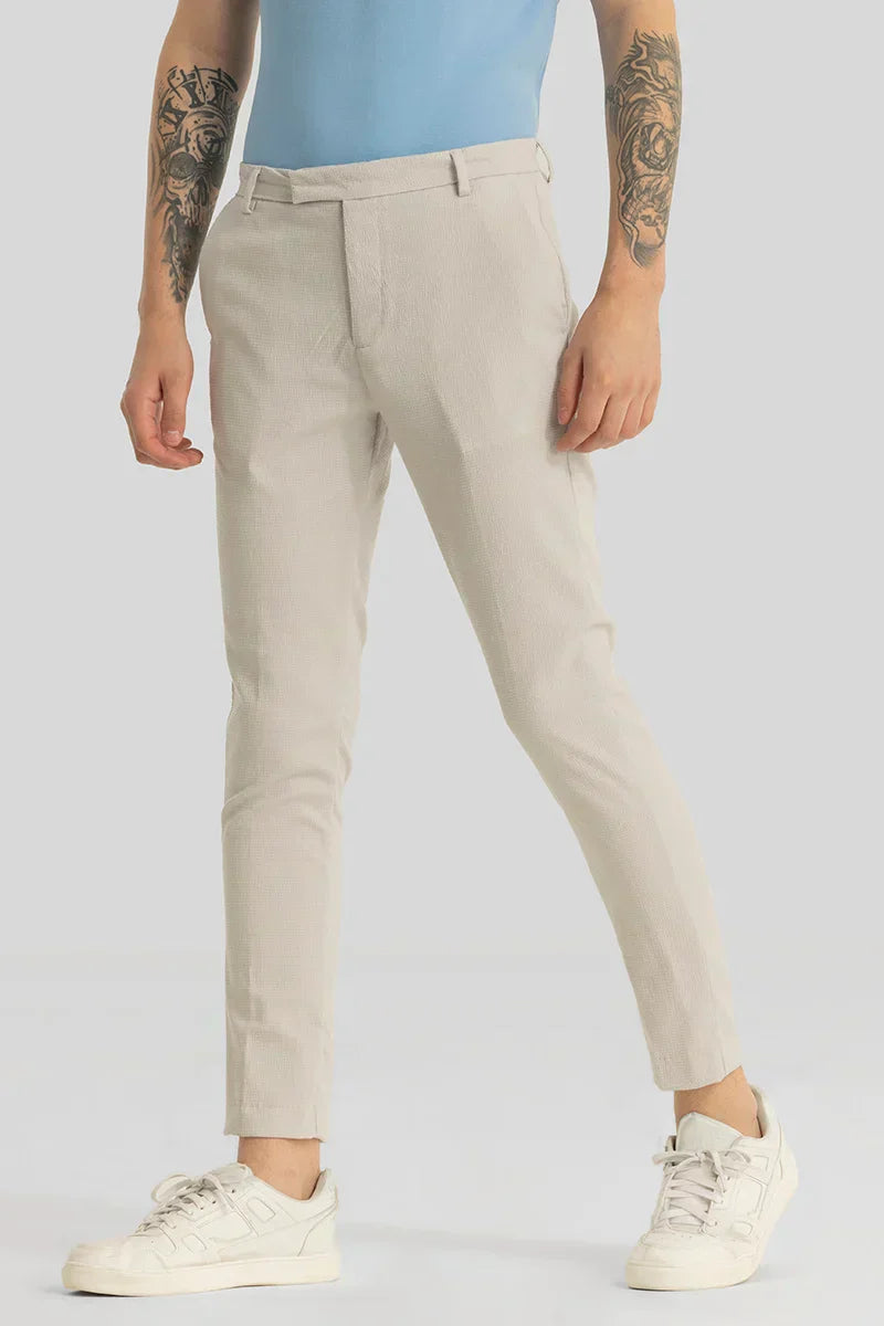 Yann Cream Plain Slim Fit Trousers