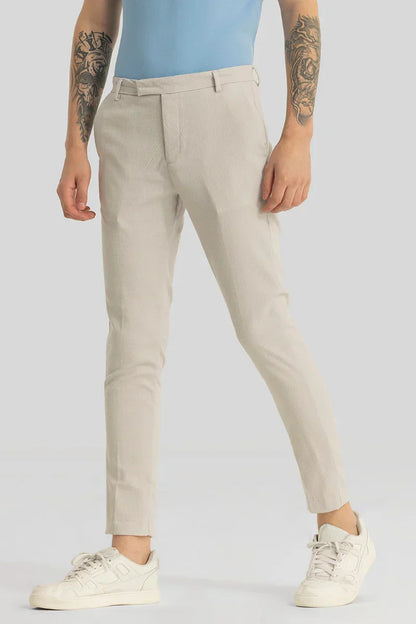 Yann Cream Plain Slim Fit Trousers