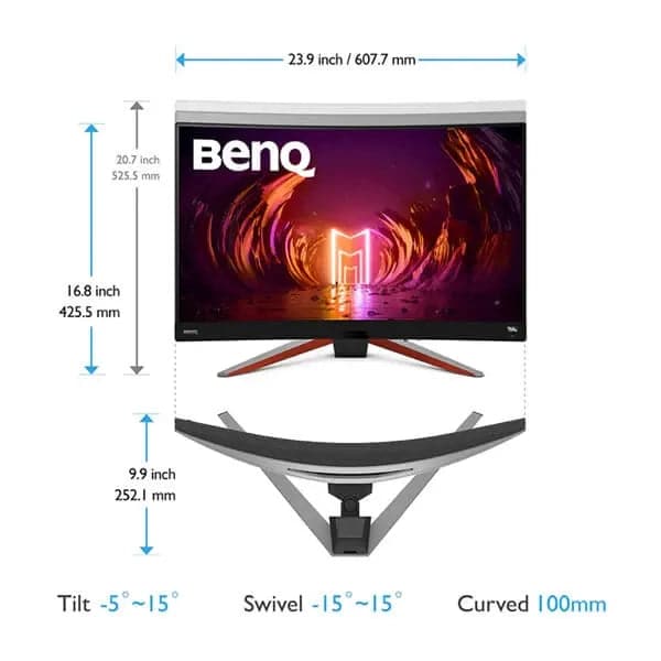 BENQ Mobiuz EX2710R 27 Inch QHD 165Hz VA Panel 1MS AMD Freesync Gaming Monitor