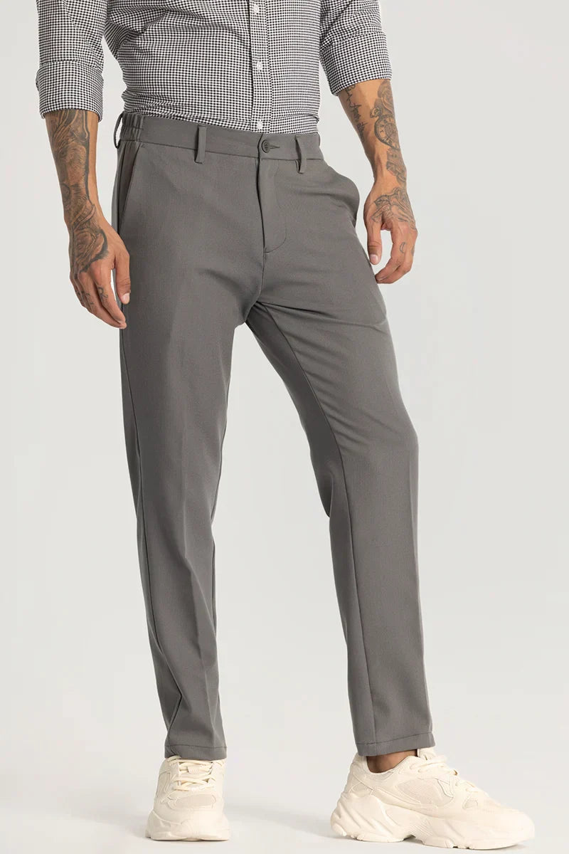 Dark Grey Plain Regular Fit Trousers