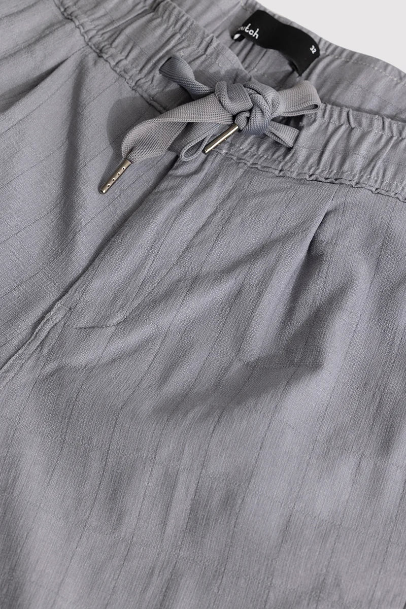 Veluxe Light Grey Checked Linen Blend Pant