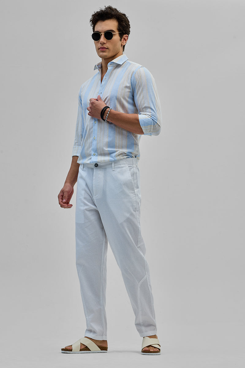 White Textured Relaxed Fit Trousers