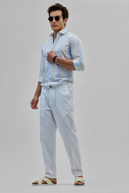 White Textured Relaxed Fit Trousers