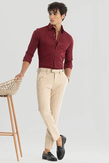 Beige Slim Fit Trousers