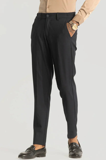 Charcoal Grey Self-Design Slim Fit Trousers