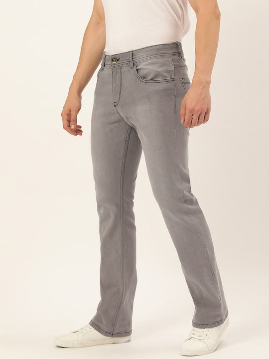 Men Grey Boot-Cut Solid Jeans