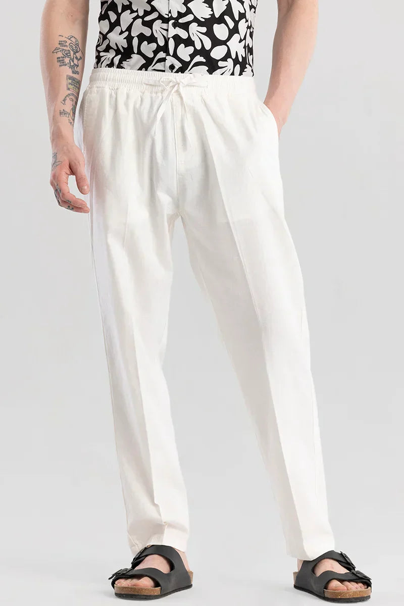 Wafty White Linen Trousers