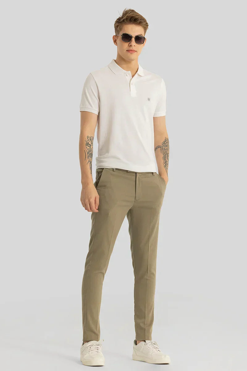 Yann Khaki Plain Slim Fit Trousers