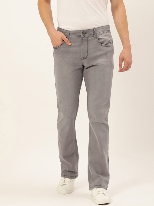 Men Grey Boot-Cut Solid Jeans