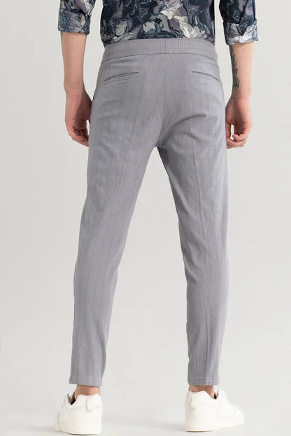 Veluxe Light Grey Checked Linen Blend Pant