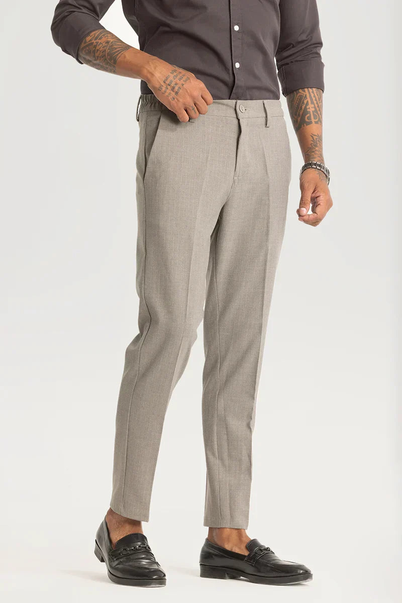 Ash Grey Checks Slim Fit Trousers