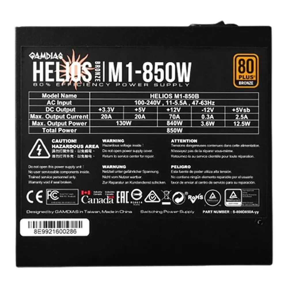 GAMDIAS Helios M1-850B 850W 80+ Bronze Non Modular Power Supply