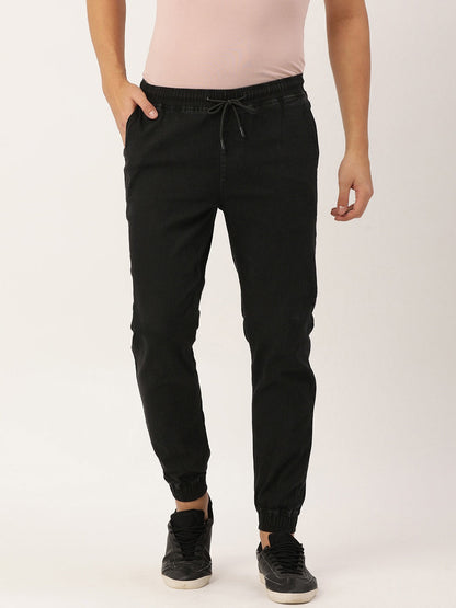 Men Jet Black Slim Fit Solid Jogger Jeans