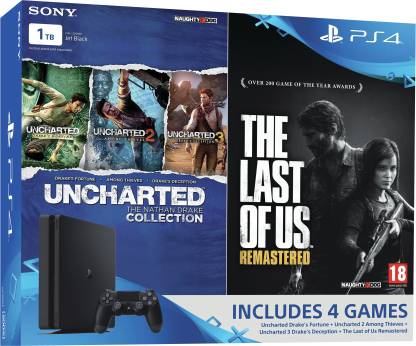 SONY PlayStation 4 (PS4) Slim 1 TB with The Last of Us and Uncharted Collection (Jet Black)