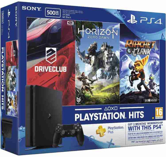 SONY PlayStation 4 (PS4) Slim 500 GB with Horizon Zero Dawn, Drive Club and Ratchet & Clank (Jet Black)