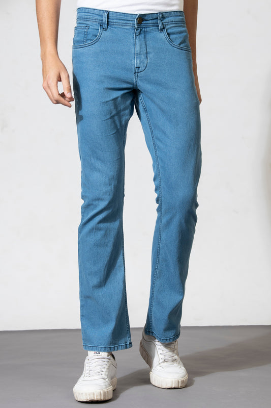 Men Light Blue Boot-Cut Solid Jeans