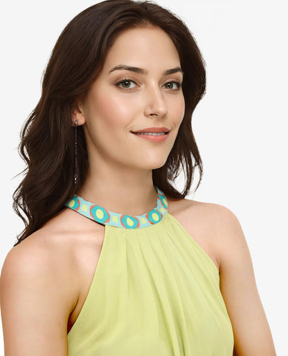 Rareism Women Syrac Light Green Sleeveless Halter Neck Tie Up Plain Top